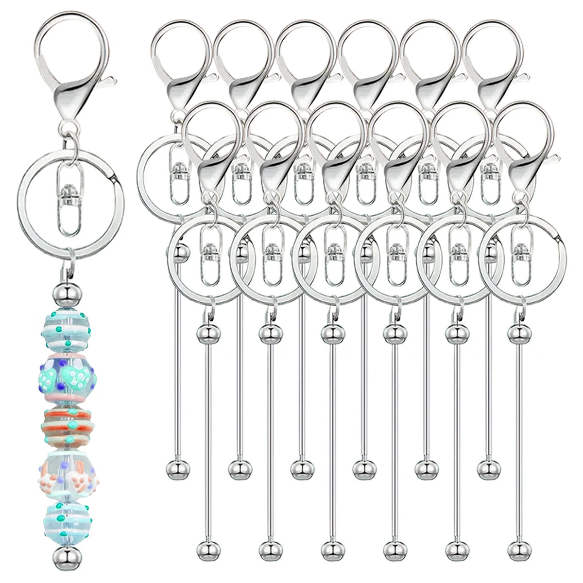 6/12/20/30Pcs Metal Beadable Keychain Bars Beading Key Chain Bar Blanks for Beads Pendant Jewelry Charms Lanyard DIY Crafts G