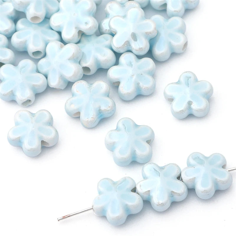 10Pc 12mm Handmade Colorful Flower Shape Ceramic Loose Spacer Beads Charm for Bracelet Necklace Earring DIY Jewerlry Making -