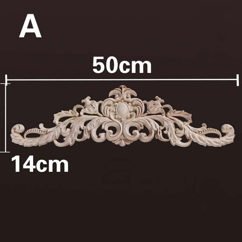 Wood Appliques and Onlays Natural Furniture Wall Door Woodcarving Decorative Long Flower Wooden Figurines Crafts Corner Frame