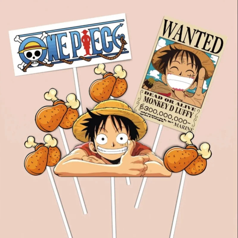 7pcs ONE PIECE Luffy Cake Topper Anime Boy Girl Birthday Cake Decorating Cake Flag Party Supplies for Kids Birthday Baby Show