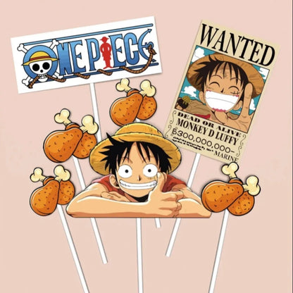 7pcs ONE PIECE Luffy Cake Topper Anime Boy Girl Birthday Cake Decorating Cake Flag Party Supplies for Kids Birthday Baby Show