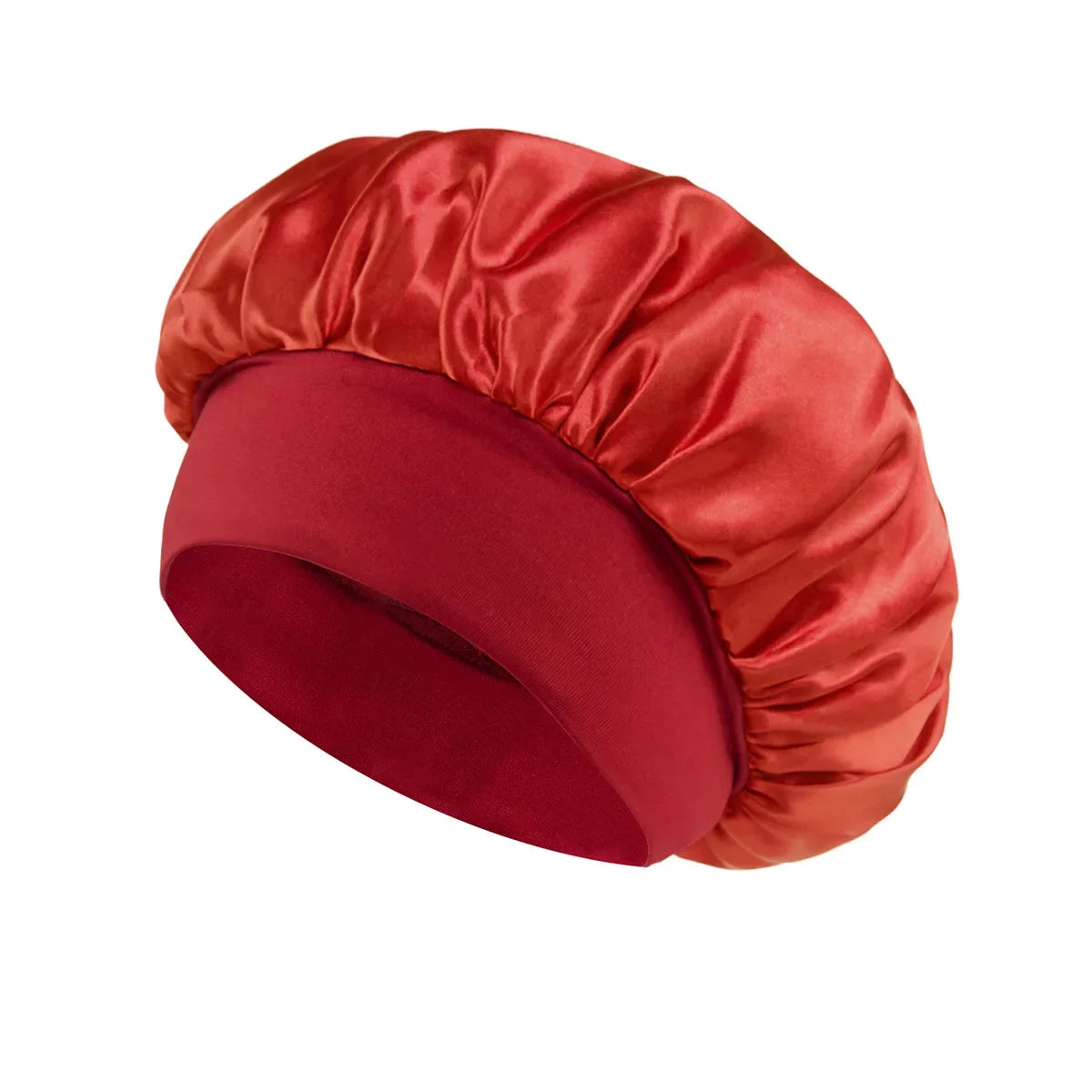 Women Satin Bonnet Hair Bonnet for Sleeping Hair Care Silk Bonnets Solid Wide-brimmed Sleeping Hat with Elastic Soft Band - r
