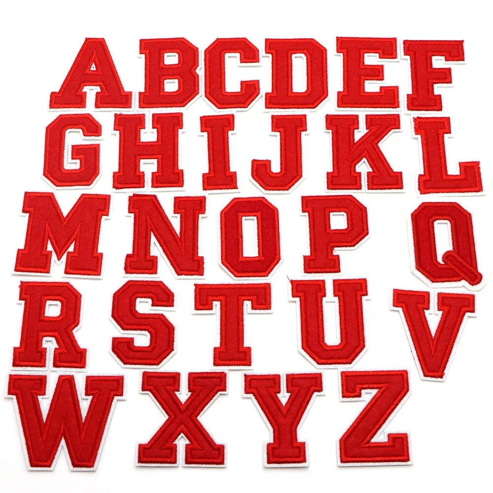 Red A-Z 0-9 English Number Letters Alphabet Towel Embroidered Patches For Clothing Bags Jacket Iron On Accessories DIY Logo N