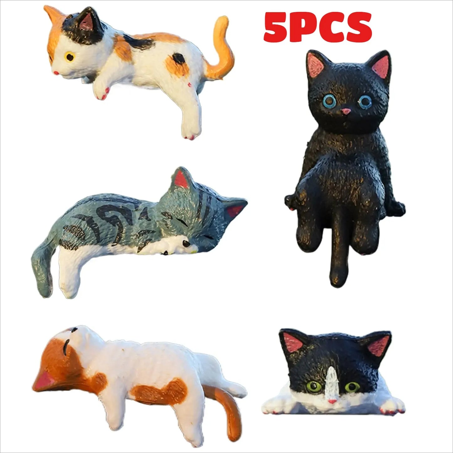 5PCS Cute Mini Cartoon Car Cat Ornaments Car Screen Edge Decoration Cat Micro Landscape Model Creative Car Accessories Gifts 