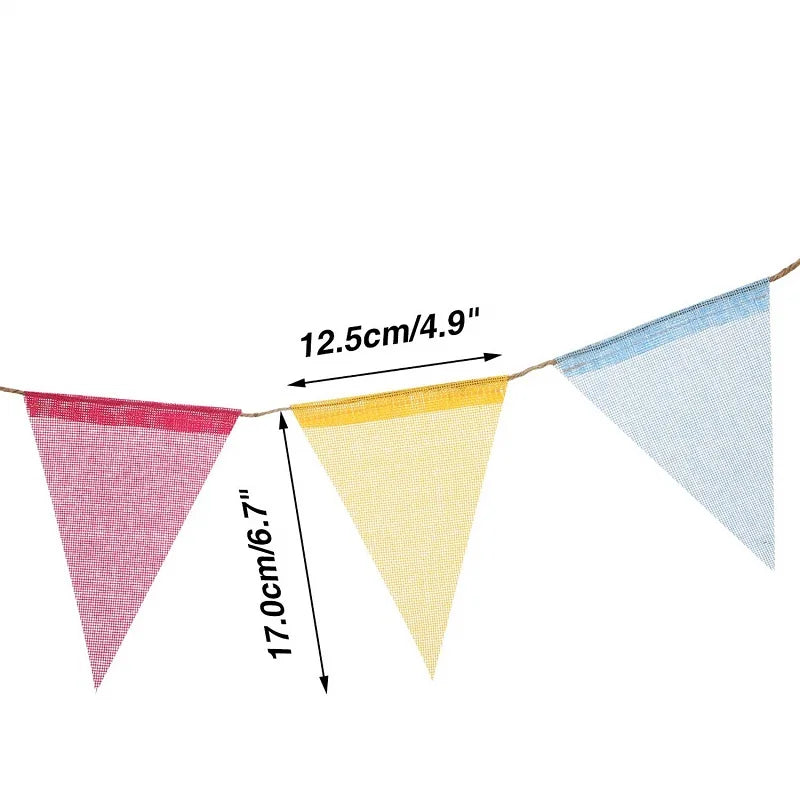 4m Colorful Jute Linen Pennant Flags Banner Birthday Wedding Christmas Party Decorations Bunting Banners Hanging for Home Dec