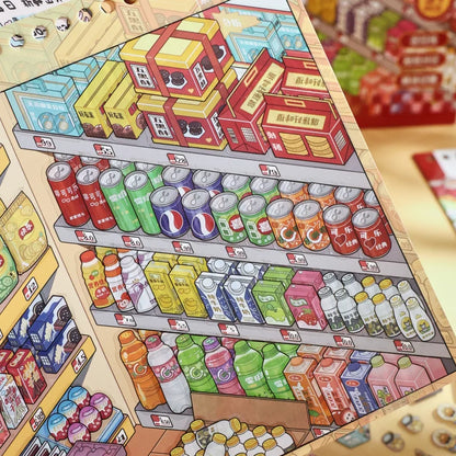 28 Sheets Cartoon Store Display Diorama Sticker Book Creative 3D Scene Collage Stickers Scrapbooking DIY Journal Card Craft