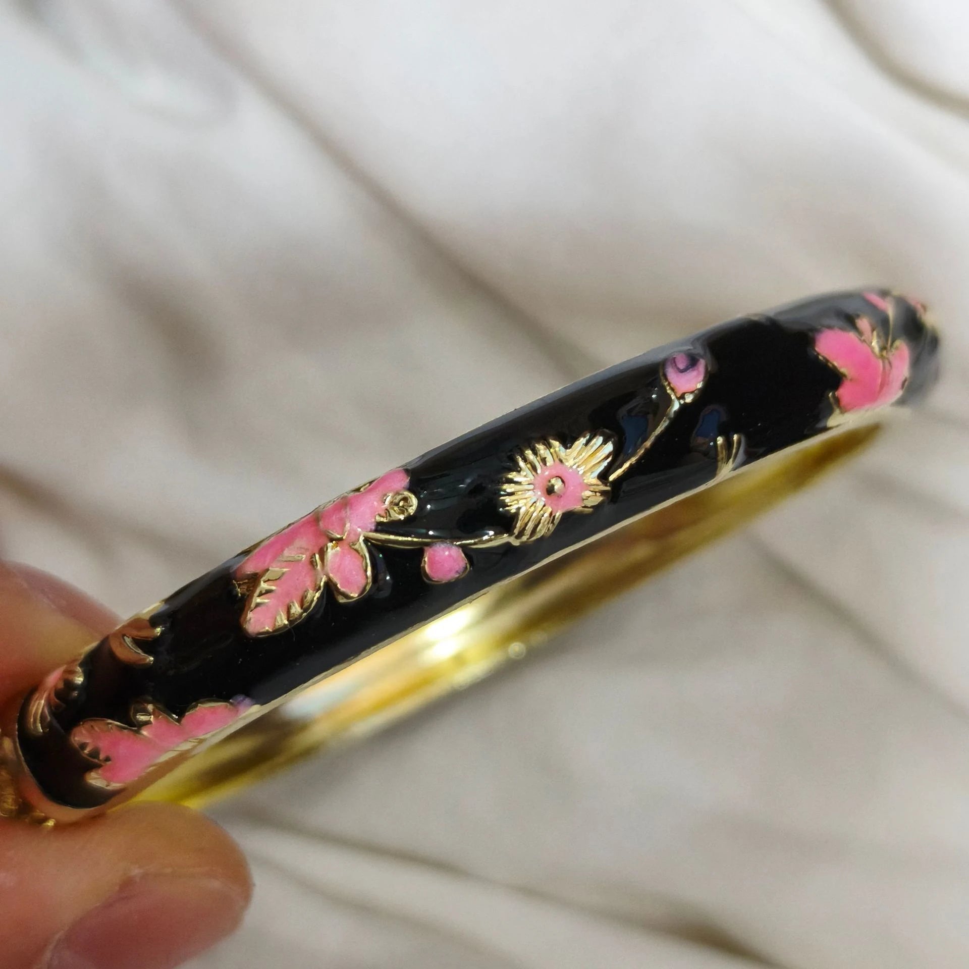 Enamel Chinese Cloisonne Bracelet Double Bangle Traditional Peony Filigree Flower Bangle Ethnic Vintage Women's Hand Bracelet