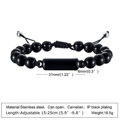 Cremation Urn Man Bracelets Adjustable Tiger Eye Beads Chain Wristband Pet Family Papa Ashes Holder Stainless Steel Jewelry -