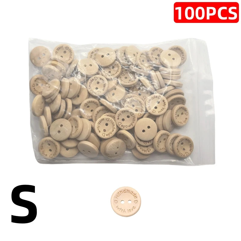 100/140 Pcs Assorted Sizes Wood Buttons Set, Natural Khaki Handmade with Love Tags for Sewing,Crafting, DIY Clothing Accessor