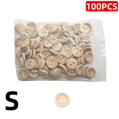 100/140 Pcs Assorted Sizes Wood Buttons Set, Natural Khaki Handmade with Love Tags for Sewing,Crafting, DIY Clothing Accessor