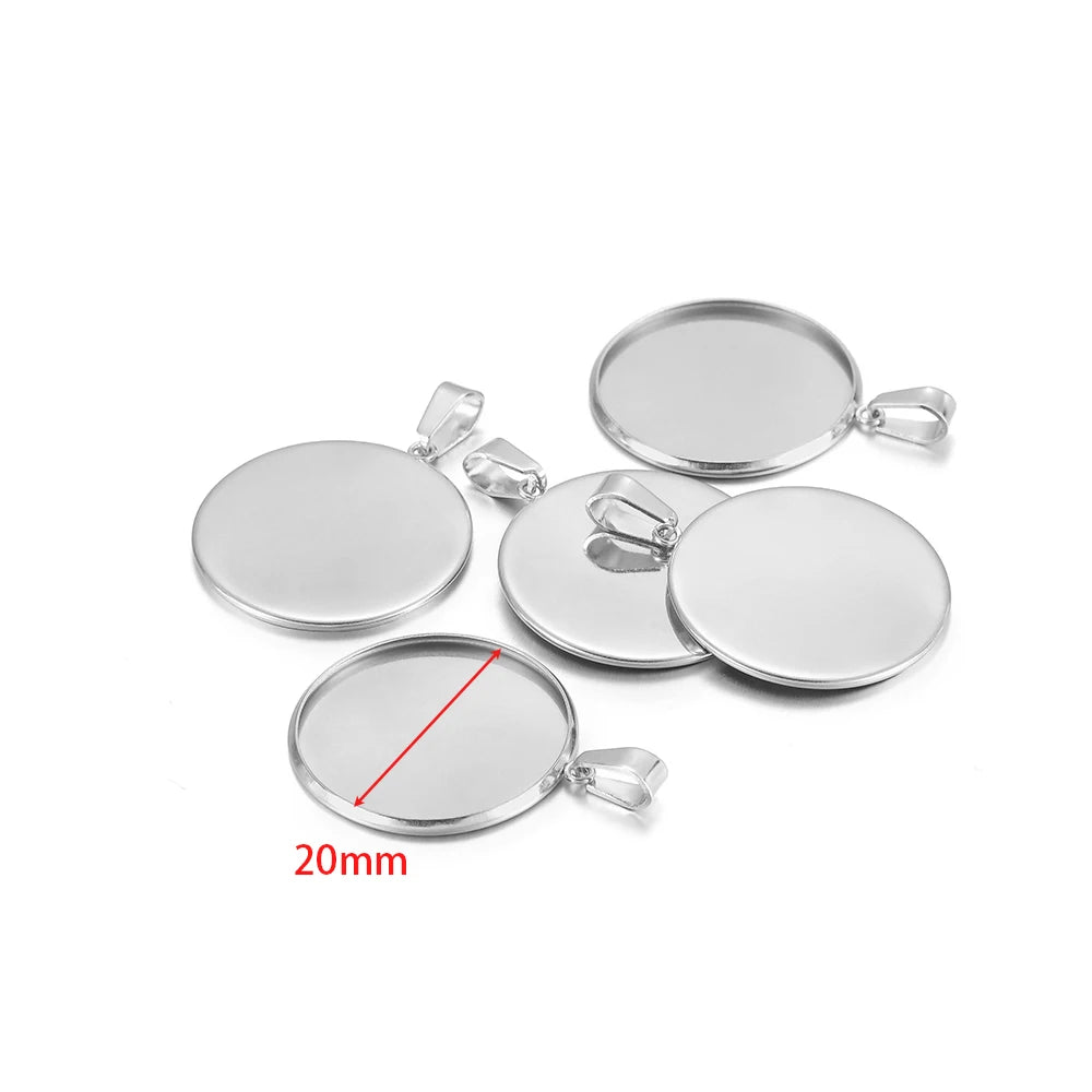 10pcs Stainless Steel 6-30mm Cabochon Cameo Base Settings Round Bezel Blank Tray for DIY Handmade Jewelry Charm Making - stee