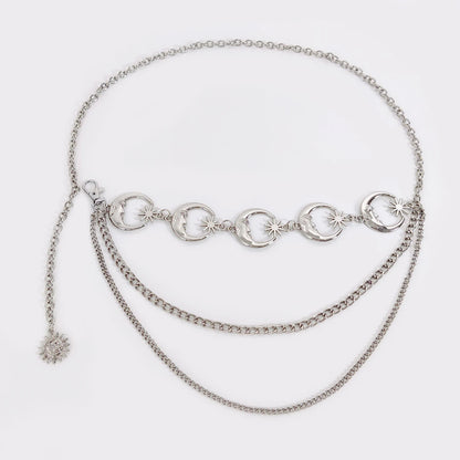 Fashion Vintage Gold Chain Belt Female Goth Moon Metal Designer Belts For Women Female Waist Tassle Goth Dress Cors - silver 