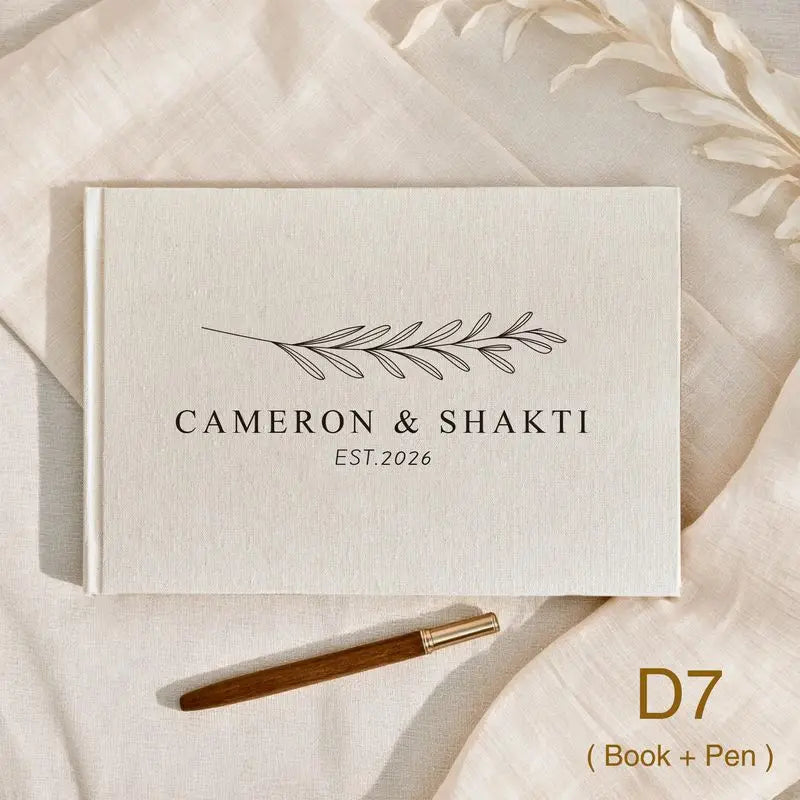 Custom Wedding Guest Book with Pen Personalized Linen Hardcover Photo Album Wedding Keepsake & Anniversary Memory Guestbook G