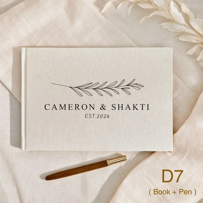 Custom Wedding Guest Book with Pen Personalized Linen Hardcover Photo Album Wedding Keepsake & Anniversary Memory Guestbook G