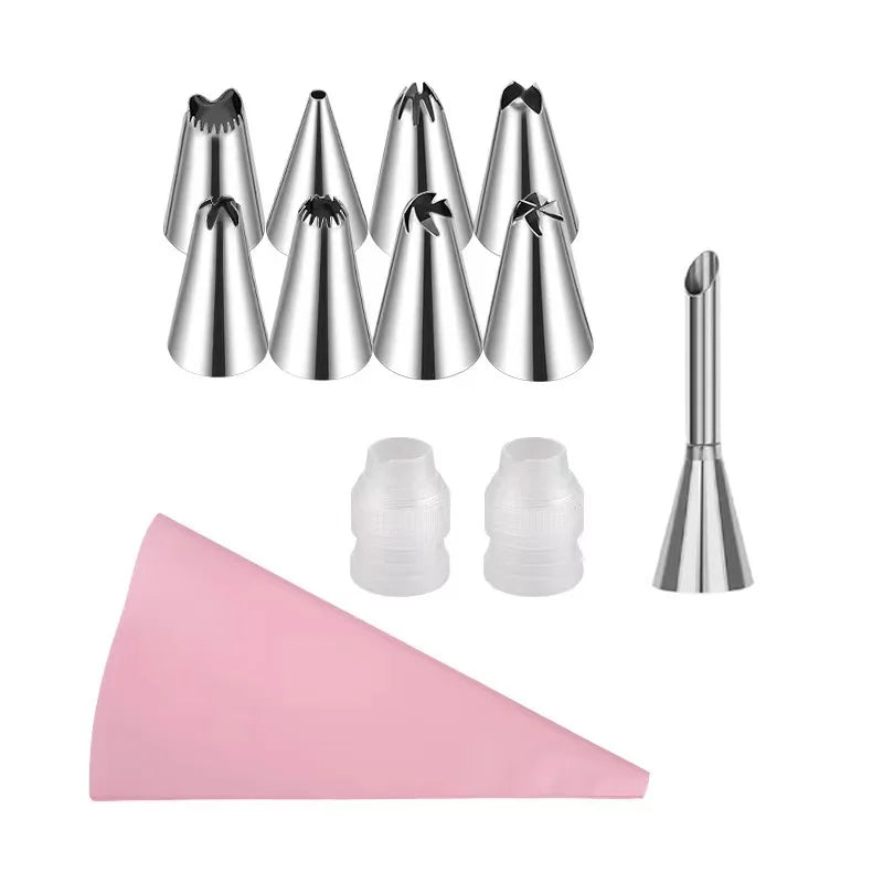 Silicone Piping Bags and Tips Set Cake DIY Decorating Kit with Stainless Steel Nozzle Reusable Silicone Pastry Baking tool - 