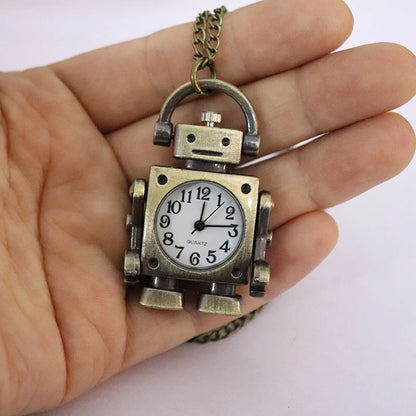 Vintage robot shape Arabic numerals round dial quartz pocket watch pendant decorated with cute keychain bag charm for a party