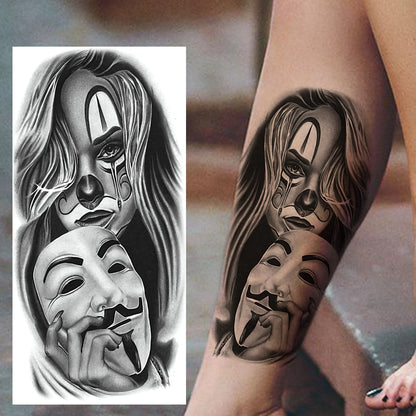 1 Sheet Evil Women Face Joker Mask Temporary Tattoos For Men Women Adults Waterproof Realistic Fake Tattoos Long Lasting Stic