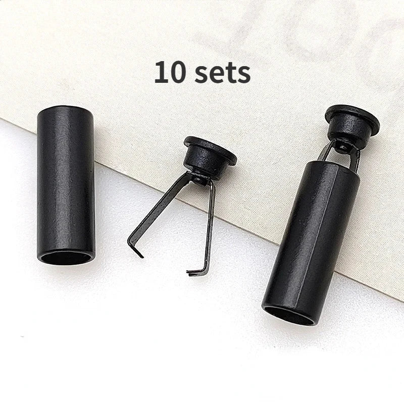 10 Sets Detachable Stopper With Lid Cap Rectangle Cord Ends Lock Stoppers For Rope Apparel Sportswear Parts Accessories - Bla