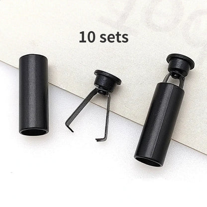 10 Sets Detachable Stopper With Lid Cap Rectangle Cord Ends Lock Stoppers For Rope Apparel Sportswear Parts Accessories - Bla