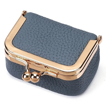 Wallet Genuine Leather Kiss Lock Coin Purse Solid Color Square Leather Jewelry Bag Multifunctional Mini Small Item Bag Earrin