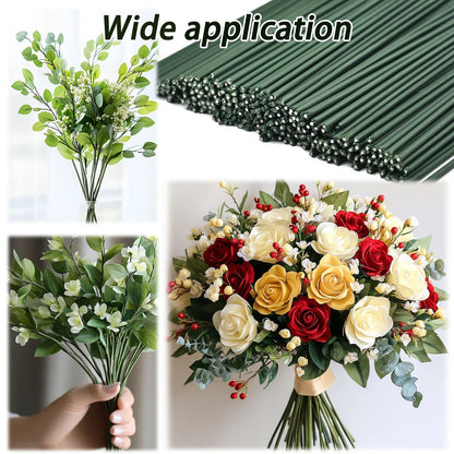 50pcs 15/20/25/30/40cm Artificial Green Flower Stems DIY Floral Material Handmade Wire Stem Accessoies For Wedding Home Decor