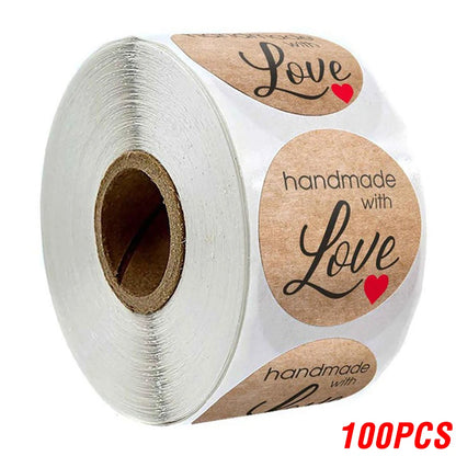 100-500pcs 1inch Vintage Kraft Paper Handmade With Love Stickers for Package Thank You Stationery Adhesive Labels Baking Seal