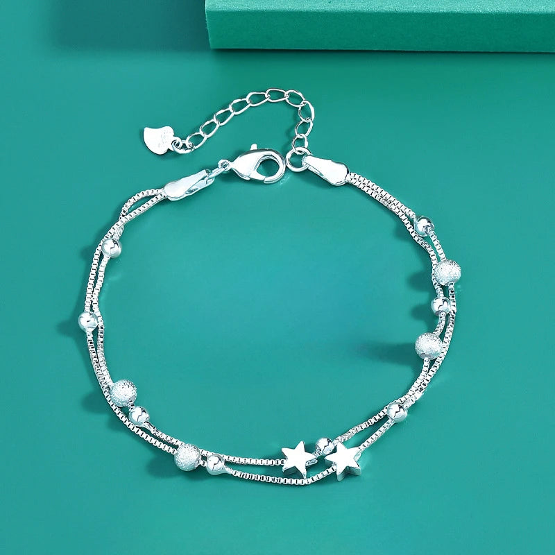 Fashion 925 Sterling Silver Bracelets for Women Simple Korean Multi Layer Coil Adjustable Bracelets Party Wedding Jewelry Gif