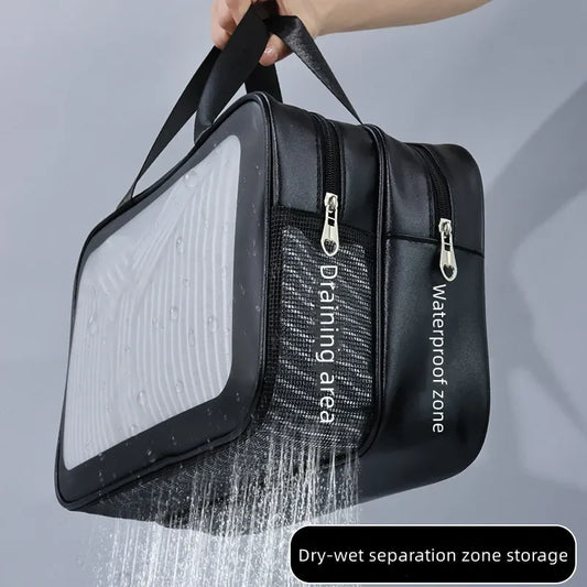 Dry-wet separation double transparent PU makeup bag portable washing bag cosmetic storage bag travel fitness swimming essenti