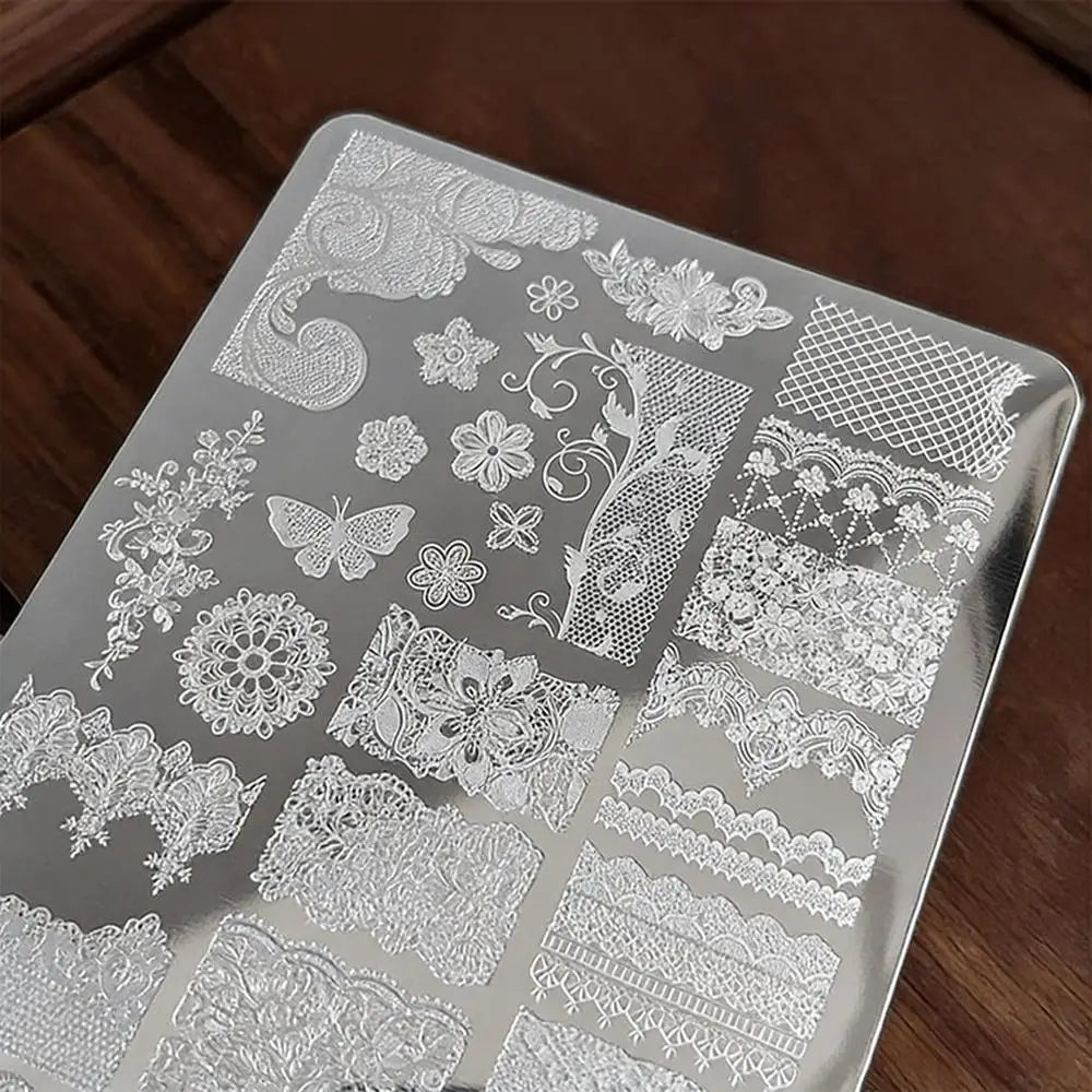 1Pcs French Lace Flower Butterfly Nail Art Stamping Plate Vintage Mandala Floral Nails Stencil DIY Wedding Manicure Print Too