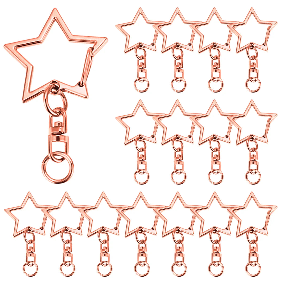 5/15/25/50 Sets Star Shaped Snap Keychain Lobster Claw Clasp with Hanging Buckle Jump Ring for DIY Crafts Jewelry Accessory G