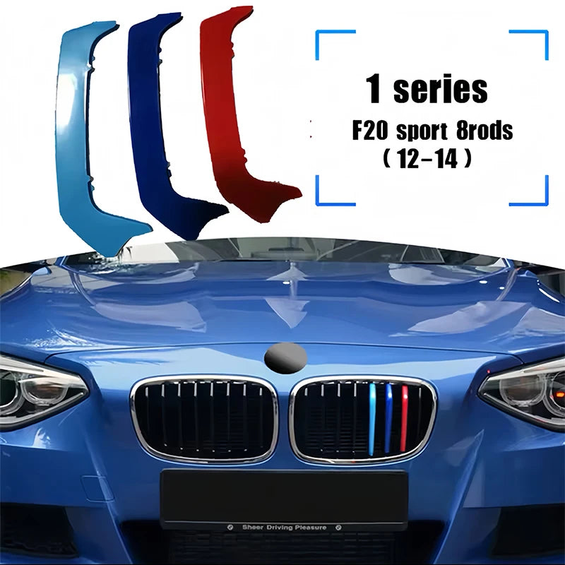 3PCS ABS Tri-colour Car Racing Grills Trim Strips For BMW 1 Series E81 E82 E87 E88 F20 F40 M-Power Styling Exterior Accessori