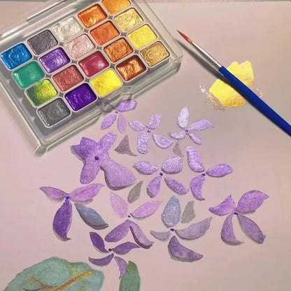 20 Colors Metal Watercolor Painting Set, Portable Box With Shiny Pearls Solid Watercolor Painting, And Art Supplies, Watercol
