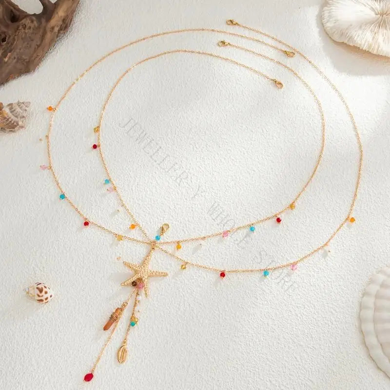 R7UF Fashionable Adjustable Lariat Chain With Shining Pendant FSwimsuit Accessory Jewelry or Summer Vacation