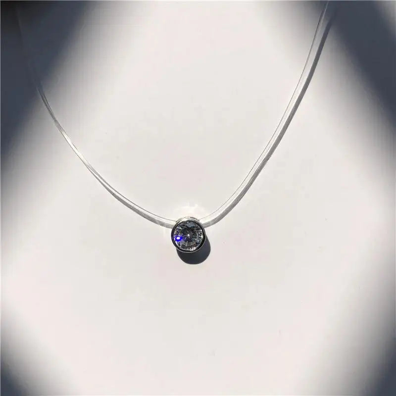 Fashion Shiny Crystal Necklace Zircon Pendant Transparent Fishing Line Invisible Ladies Necklace Jewelry Clavicle Chain Chock