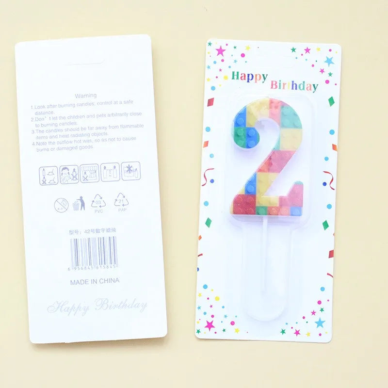 New Building Block Number 0-9 Candle 1PC Color Building Block Shaped Digital Candle Cake Decoration Birthday Baking Decor Plu