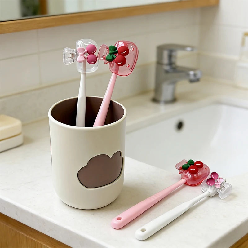 Cute Cherry Design Toothbrush Holder, Cherry Pattern, Protects Toothbrush Head, Features Dual Holes for Drainage and Ventilat
