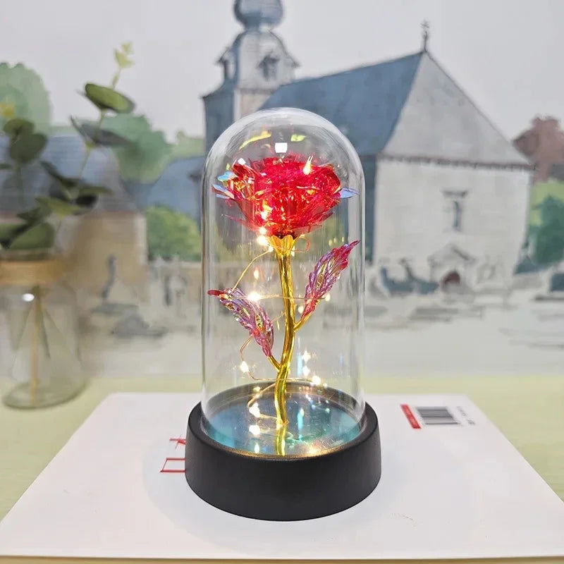 Artificial Rose Flowers Valentines Day Gift for Girlfriend Eternal Rose LED Light Foil Flower Wedding Decor Christmas Gifts -