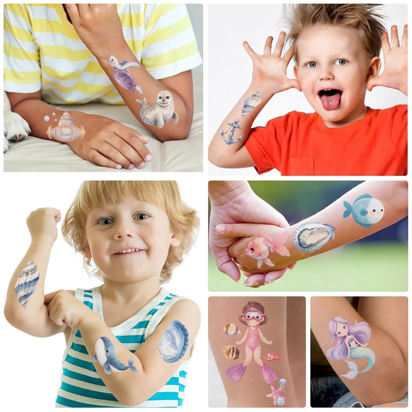10 Sheets Sea Animals Tattoo Sticker Temporary Fake Tattoo Arm Hands Body Waterdichte Tatouages Pour Gift Kids Toys