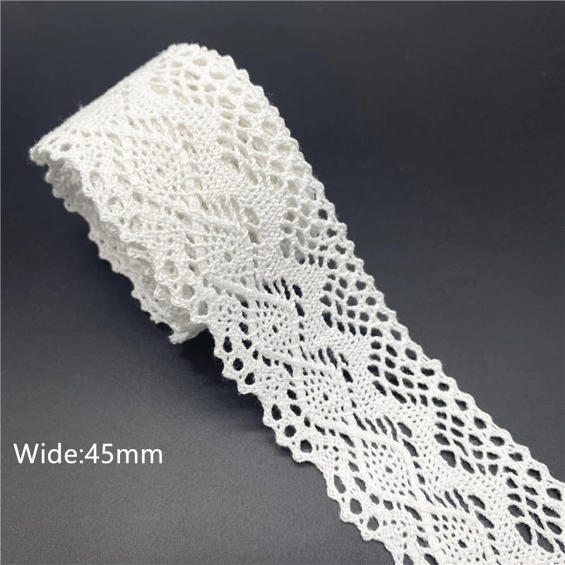 10mm-50mm 2yards White 100%Cotton Lace Ribbon For Apparel Sewing Fabric Trim Cotton Crocheted Lace Ribbon Handmade Accessorie