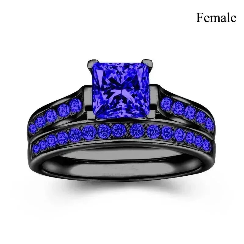 Charm Couple Rings Romantic Women Red Rhinestones Rings Set Trendy Men Stainless Steel Celtic Dragon Rings Wedding Band Jewel