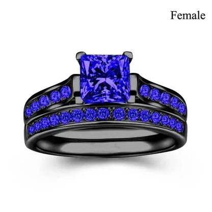 Charm Couple Rings Romantic Women Red Rhinestones Rings Set Trendy Men Stainless Steel Celtic Dragon Rings Wedding Band Jewel
