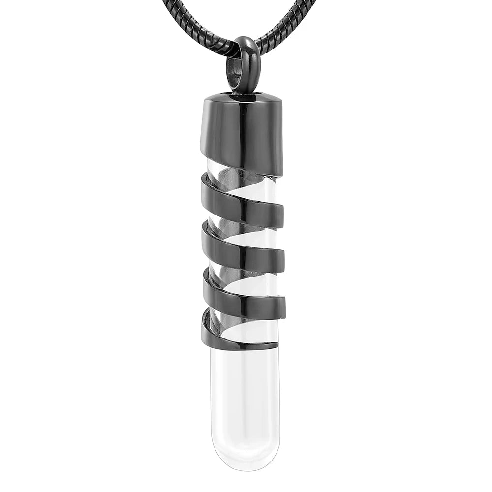 Clear Glass Tube Cremation Urn Jewelry Ashes Holder Necklace Keepsake Memorial Pendant Stainless Steel Cremation Jewelry - Bl