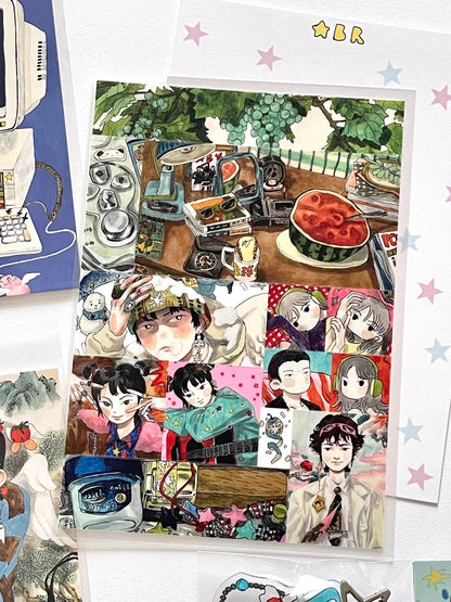 Exquisite Hand-Drawn Dreamcore Stickers Retro Comic Character Design, Rare Craft Materials for Scrapbooking & DIY Art