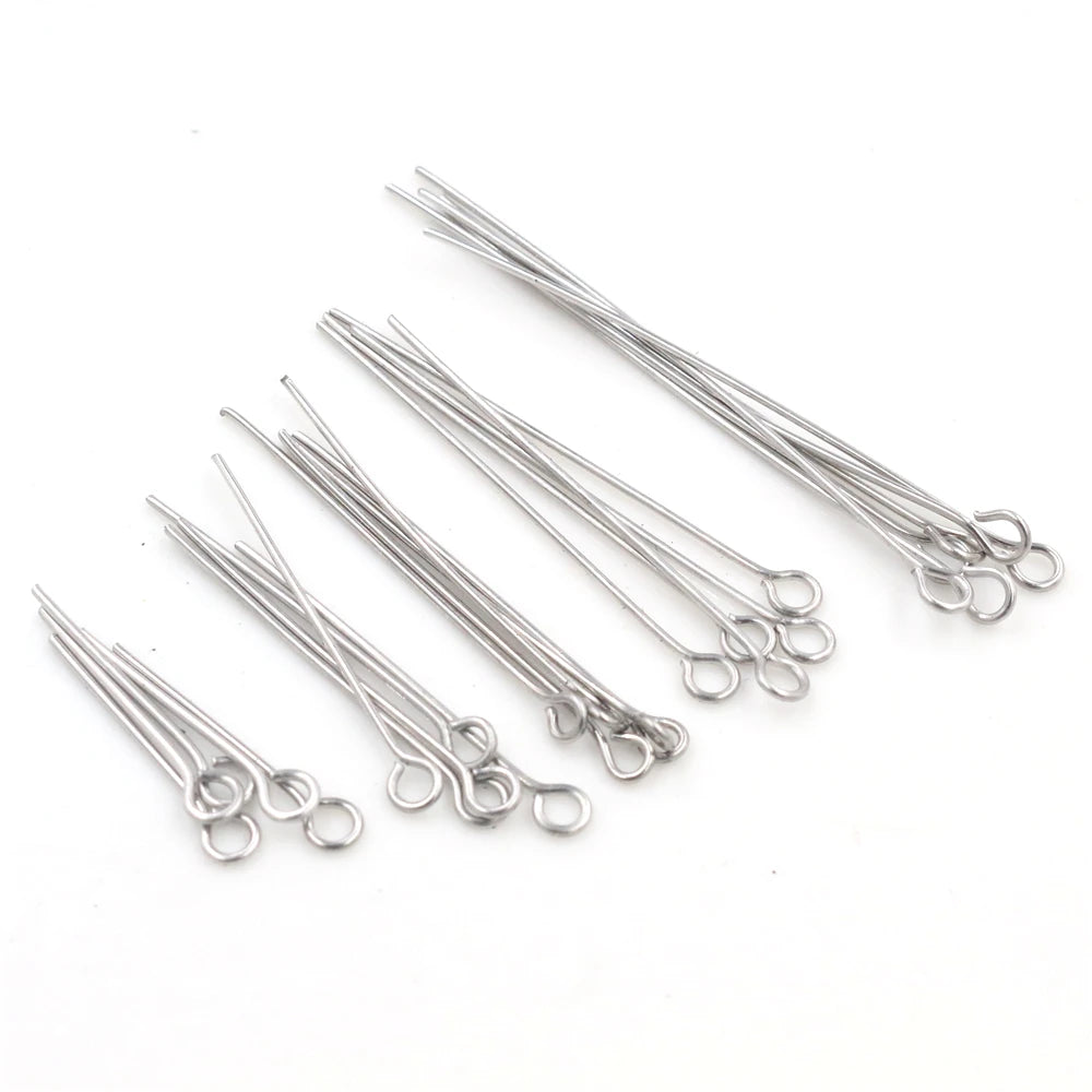 No Fade 100pcs/Lot 20 30 35 40 70 mm Stainless steel Eye Pins Findings Eye Head Pins For Jewelry Making DIY Supplies Accessor