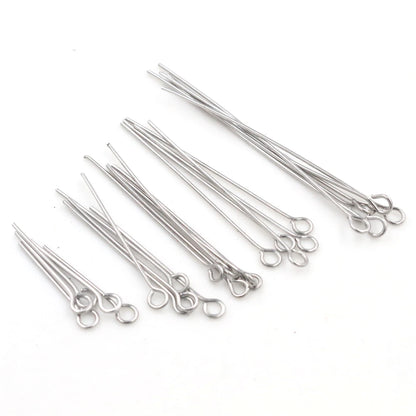 No Fade 100pcs/Lot 20 30 35 40 70 mm Stainless steel Eye Pins Findings Eye Head Pins For Jewelry Making DIY Supplies Accessor