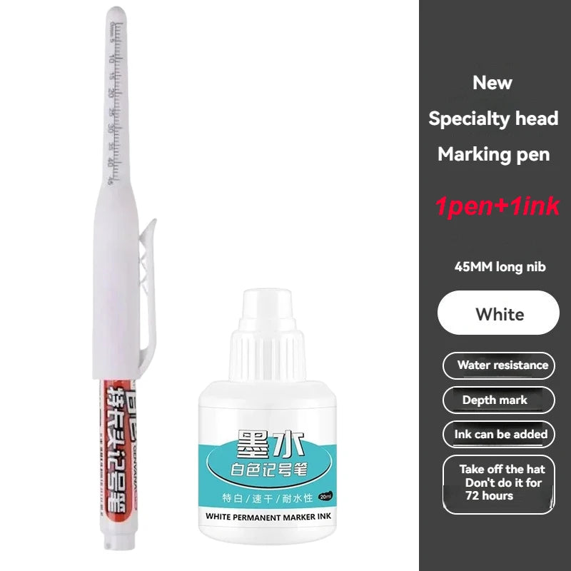 45mm Waterproof Deep Hole Marker Pens Long Nib Head Carpenter Pen White/Black/Blue Ink for Multi-Purpose Woodworking Hand Too