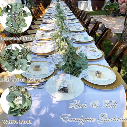 180cm Artificial Eucalyptus Garland with White Flowers for Home Festival Wall Hanging Garden Wedding Backdrop Arch Party Deco