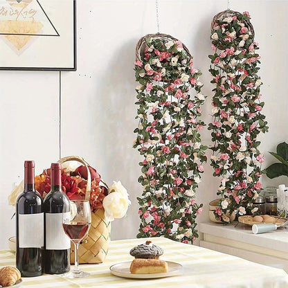 250CM Artificial Rose Flowers for Wedding Home Room Decoration Autumn Garden Outdoor Arch Christmas Rattan DIY Fake Plants Vi