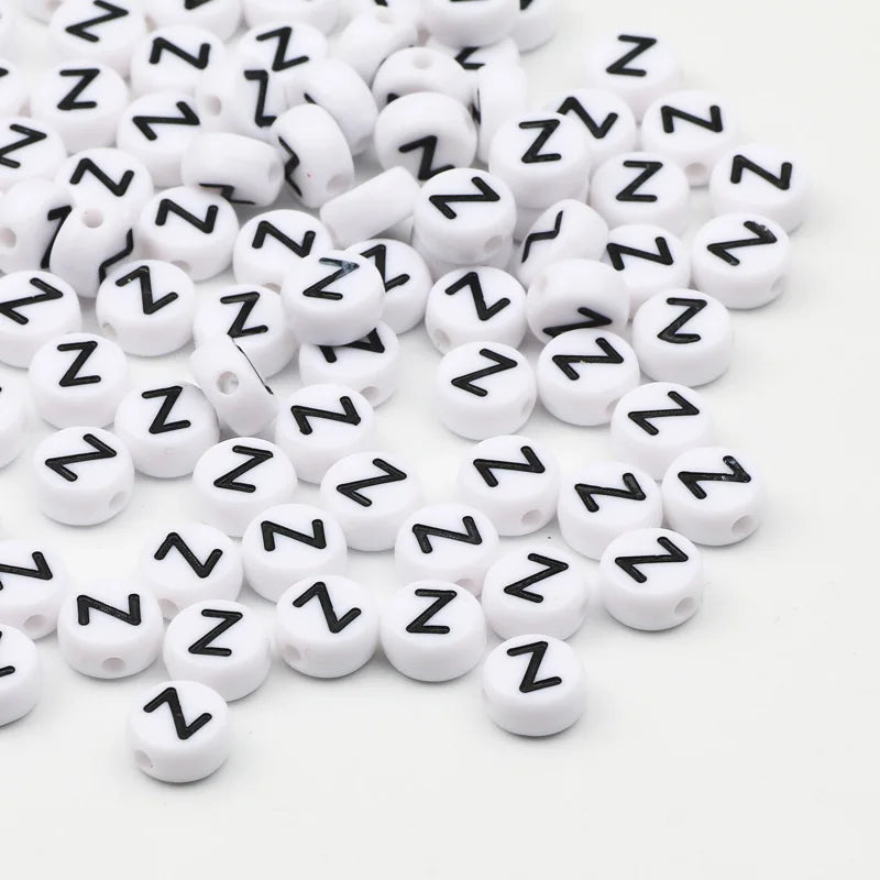 50/100pcs/lot 7x4mm White Round A-Z Alphabet Letter Acrylic Loose Spacer Beads for Jewelry Making Diy Bracelet Accessories