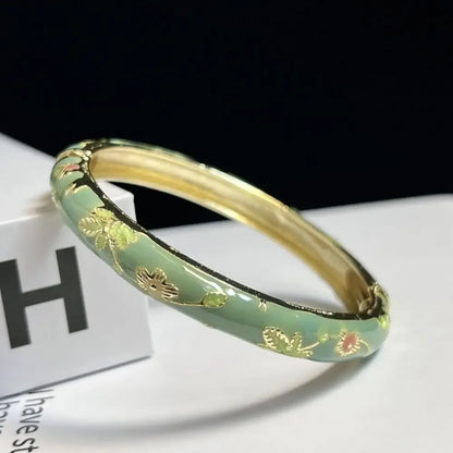 Enamel Chinese Cloisonne Bracelet Double Bangle Traditional Peony Filigree Flower Bangle Ethnic Vintage Women's Hand Bracelet